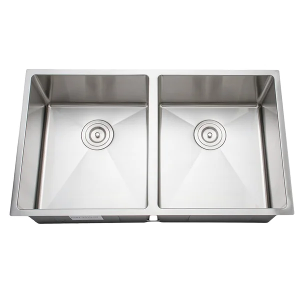 Wells Sinkware Handcrafted 33-inch 16-Gauge Undermount 50-50 Double Bowl Stainless Steel Kitchen Sink Package