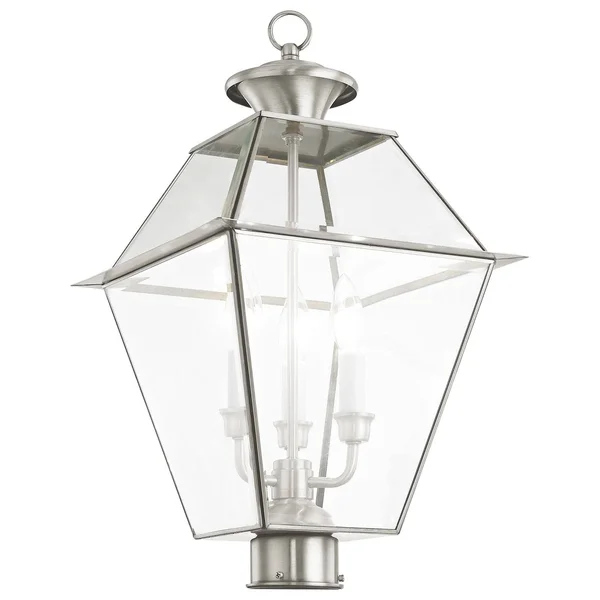 Livex Lighting Westover 3 Light Brushed Nickel Outdoor Post Top Lantern 2384-91