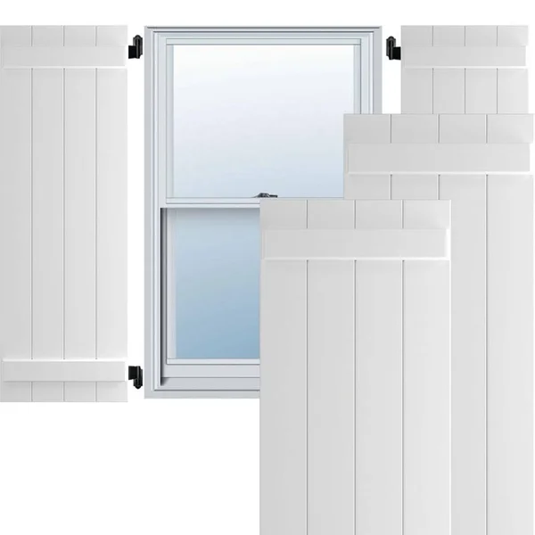 Ekena Millwork CWB18X067UNC 18x22W x 67x22H Exterior Five Board (2 Batten) Composite Board-n-Batten Shutters (Per Pair) - Unfinis