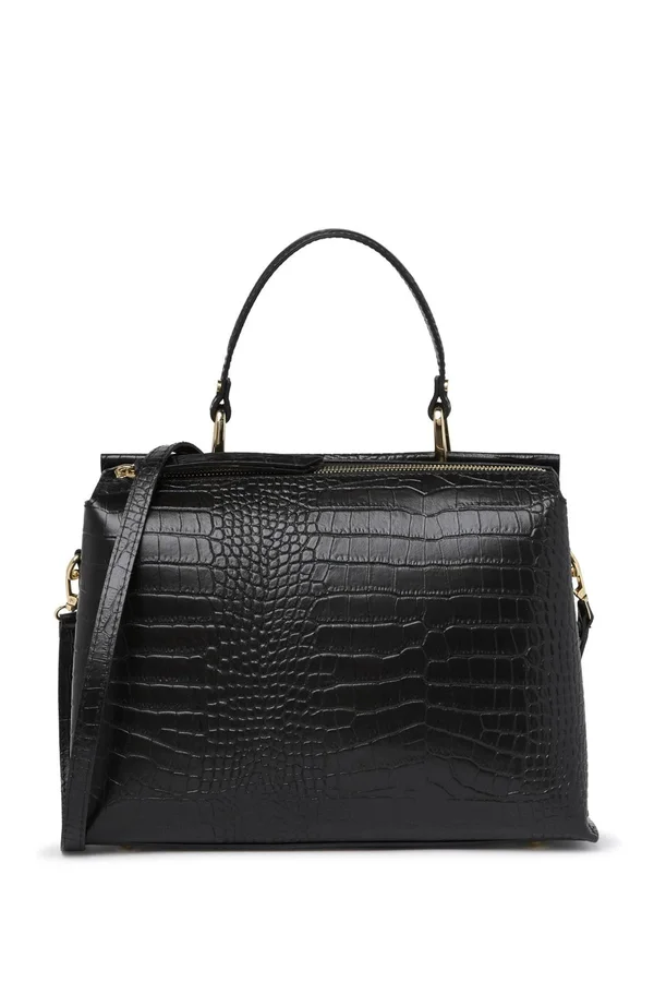 Scui Studios Croc Embossed Leather Satchel - Size One Size - Black at Nordstrom Rack