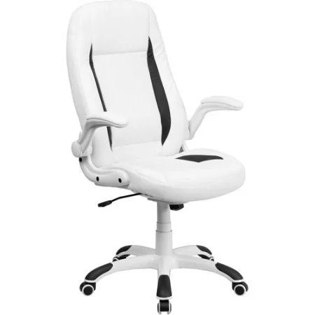 Flash Furniture High Back Leather Executive Swivel Office Chair with Flip-Up Arms, Size: 28'W x 30'D x 43.75' - 48'H, White