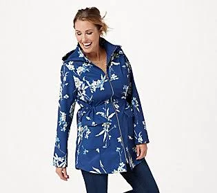 Isaac Mizrahi Live! Water Repellant Printed Soft Shell - Size 1X, Navy