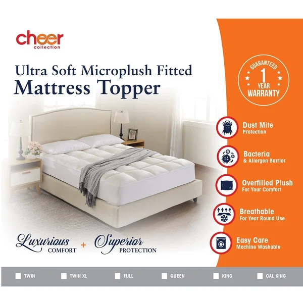 Cheer Collection Microplush Luxurious Alternative Down Mattress Pad - Topper and Protector (White - Twin)