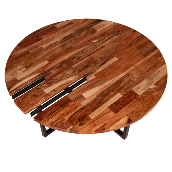 36 Inches Round Wooden Top Coffee Table with Metal Base, Brown and Black, Saltoro Sherpi