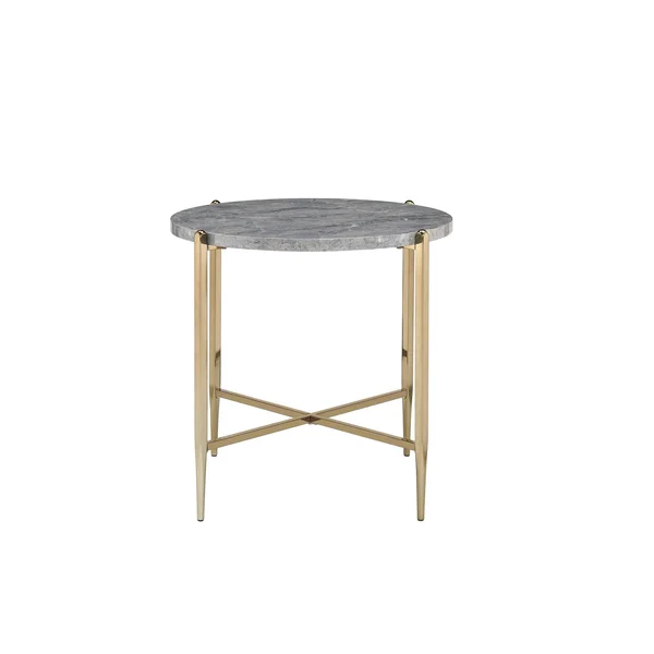 Acme Tainte End Table Faux Marble & Champagne Finish