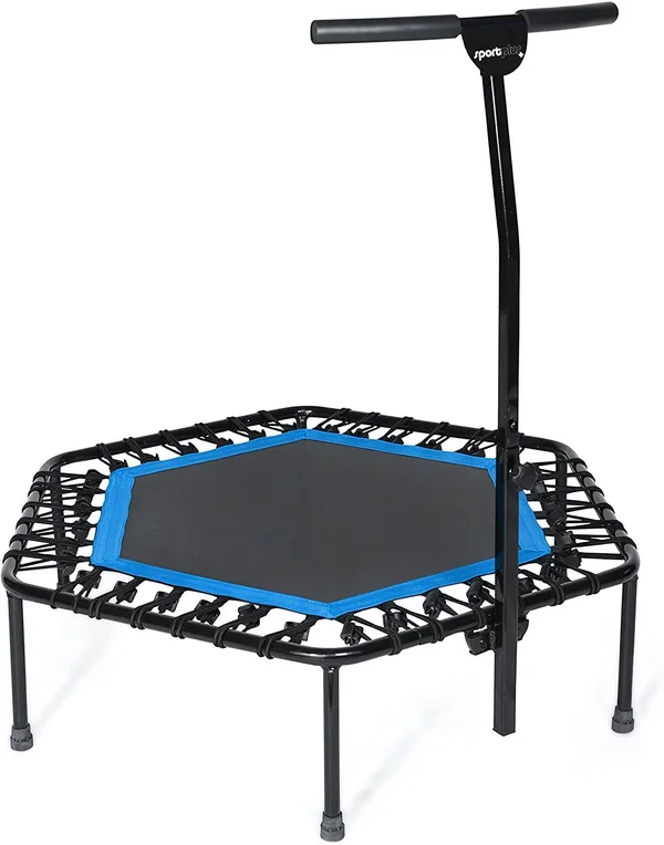 Sportplus Quiet Mini Indoor Rebounder Fitness Trampoline w/ Adjustable Bar, Blue