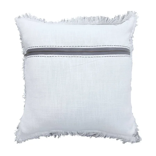 SAATVIK Zipper Embellishment & Fringe Detail Feather Fill Throw Pillow, 22X22