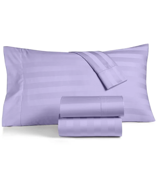 Charter Club Damask 1.5x22 Stripe 100% Supima Cotton 550 Thread Count 4 pc. Sheet Set, Full, Created for Macy&s - Pale Lilac