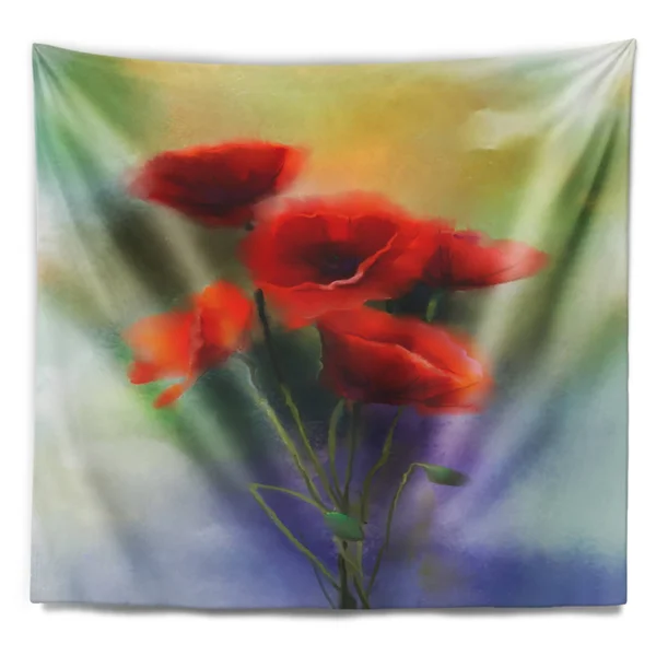 Designart 'Watercolor Red Poppy Flowers Painting' Floral Wall Tapestry - 80 in. x 68 in.