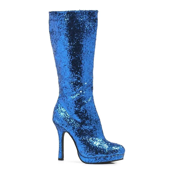 Ellie Shoes 421-ZARA, 4x22 Knee High Glitter Boots - Silver 12