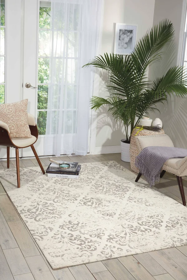 Nourison Damask DAS03 Area Rug, Ivory/Grey, 8& x 10&