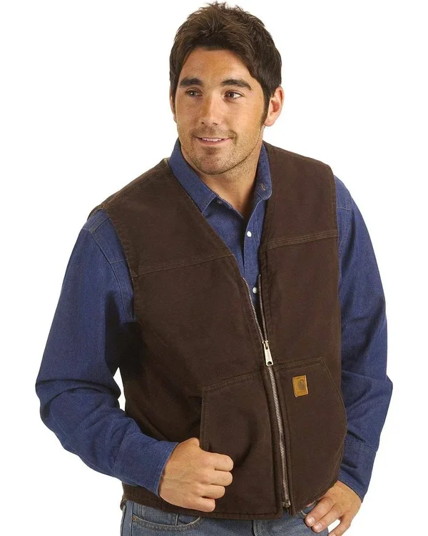 Carhartt Men's Sherpa Lined Sandstone Rugged Vest - Dark Brown