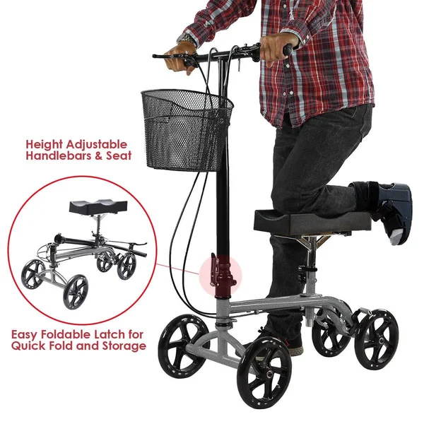 Clevr Foldable Medical Steerable Knee Walker Scooter Crutch Alternative Silver
