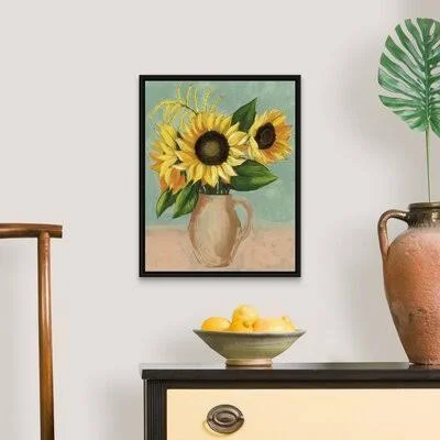 Sunflower Afternoon II - Painting Print on Canvas August Grove Format: Black Floater Frame - Size: 21.7x22 H x 17.7x22 W x 1.75x2