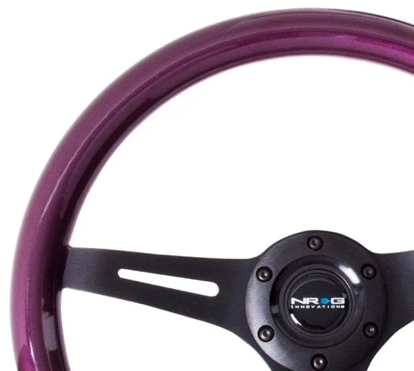 NRG ST-015BK-PP Purple Pearl Flake Paint 3 Black Spokes 350mm Classic Wood Grain Wheel Universal