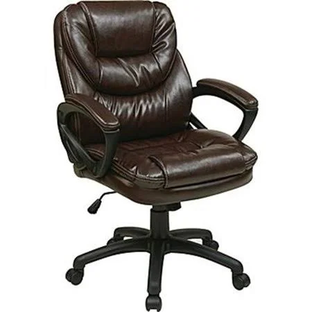 Office Star Faux Leather Manager's Chair with Padded Arms - Chocolate