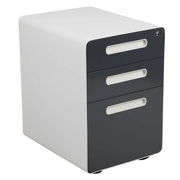 24x22 Black and Gray Ergonomic 3-Drawer Mobile Locking Filing Cabinet with Frame