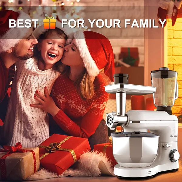 Nurxiovo 3 in 1 Stand Mixer - 850W Kitchen Food Mixer with 6 Speed and Pulse, Home Mixer Stand Up with 7qt Stainless Steel Bowl, Do