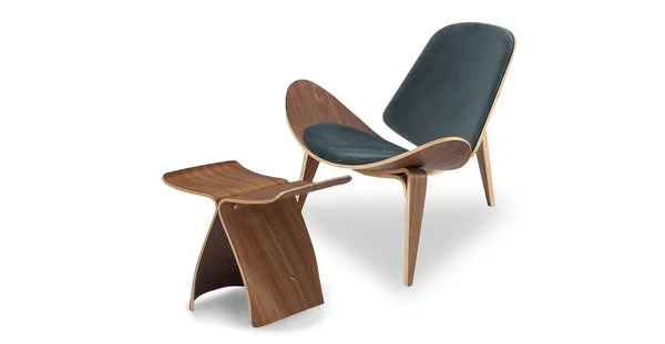Tripod Fabric Chair 2-pc Set, Walnut/Blue Velvet