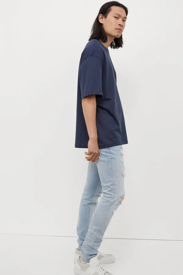 Men - Blue Trashed Skinny Jeans - Size: 34/32 - Hu0026M