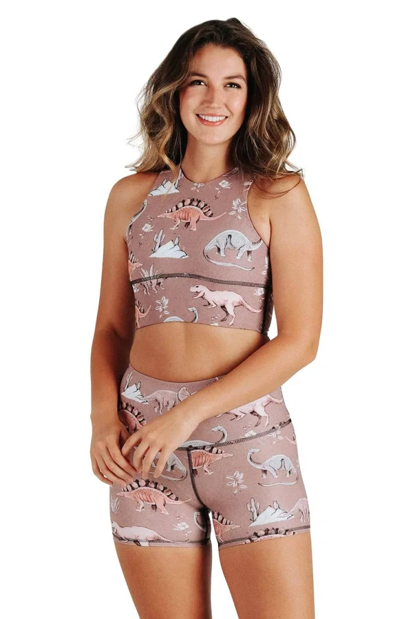 Stokasaurus 3x22 Eco-Friendly Women's High Waisted Yoga Shorts - Yoga Democracy Stokasaurus, XL - Eco Friendly Activewear by Yo