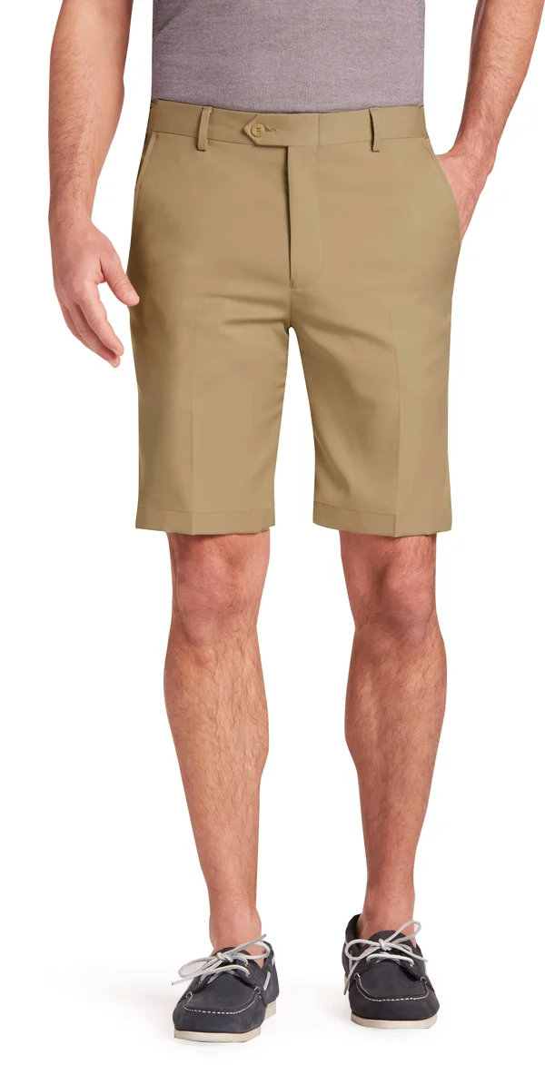JoS. A. Bank Men's Traveler Performance Flat Front Tailored Fit Comfort Waist Shorts - Tan, 33 Regular