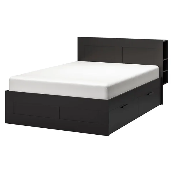 IKEA - BRIMNES Bed Frame with Storage & Headboard - Black, Queen