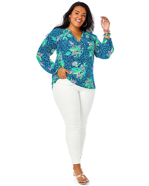 Lilly Pulitzer Womens Elsa Silk Top (Onyx Can You Zee Me) (Size M)