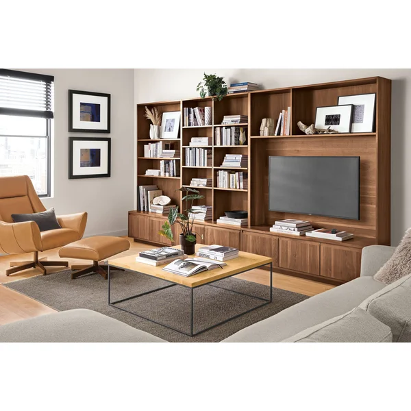 Room & Board, Modern Tyne 40W 40D 15H Square Coffee Table, Smoke Tempered Glass Top w/ Stainless Steel Frame Base