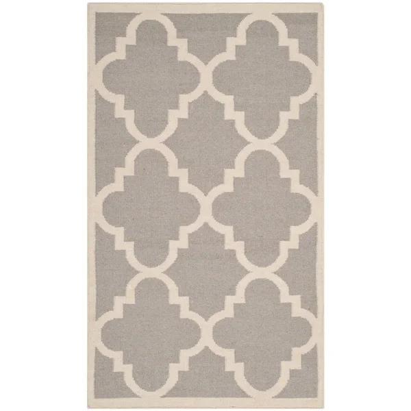 Safavieh 3& x 5& Dhurries DHU633G Dark Grey, Ivory Rug