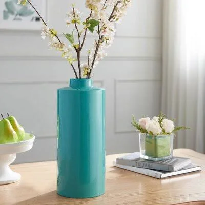 Felizia Blue 10.5x22 Ceramic Table Vase Ebern Designs Color: Blue, Size: 14.5x22 H x 6.25x22 W x 6.25x22 D