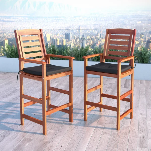 CorLiving Miramar Cinnamon Brown Hardwood Outdoor Bar Height Chairs - Set of 2