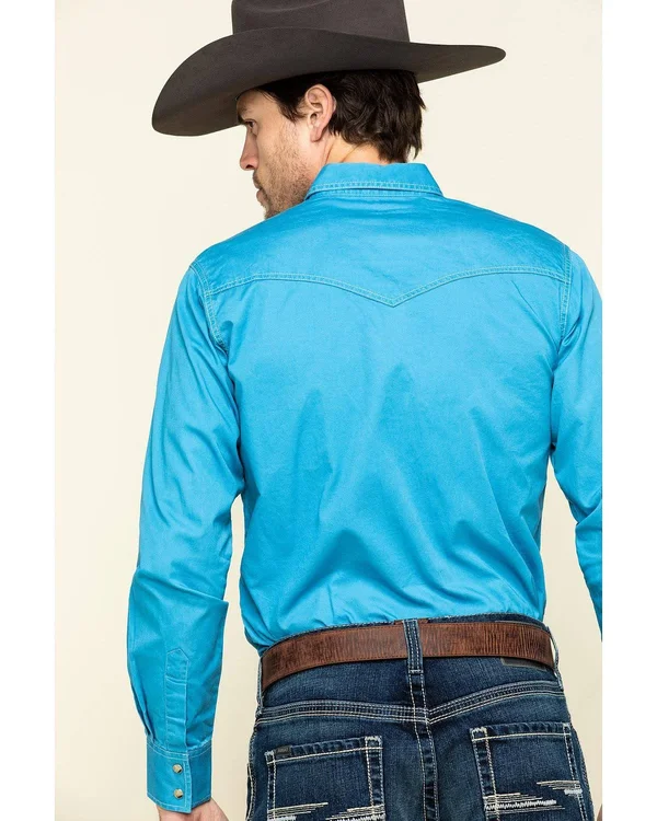 Wrangler Retro Men's Blue Solid Long Sleeve Western Shirt