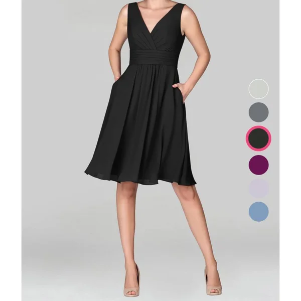 Azazie A-Line/Princess V-Neck Knee-Length Chiffon Bridesmaid Dresses - Black