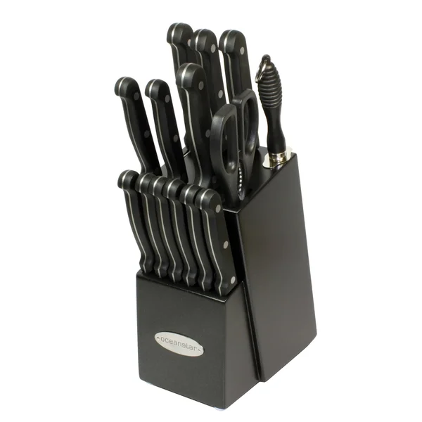 Oceanstar Contemporary 15-Piece Knife Set with Block - Elegant Black