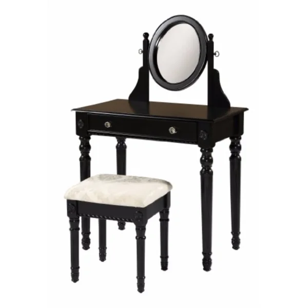Wooden Vanity Set with Adjustable Mirror and Drawer Black and Beige
