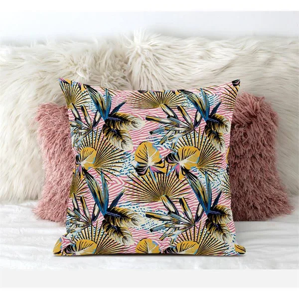 Plant Illusion Suede Zippered Pillow with Insert in White Light Blue 20 x 20