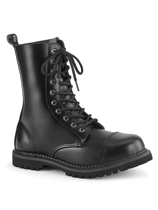 Demonia Men's Riot 10 Steel Toe Ankle Boot, Black Vegan Leather
