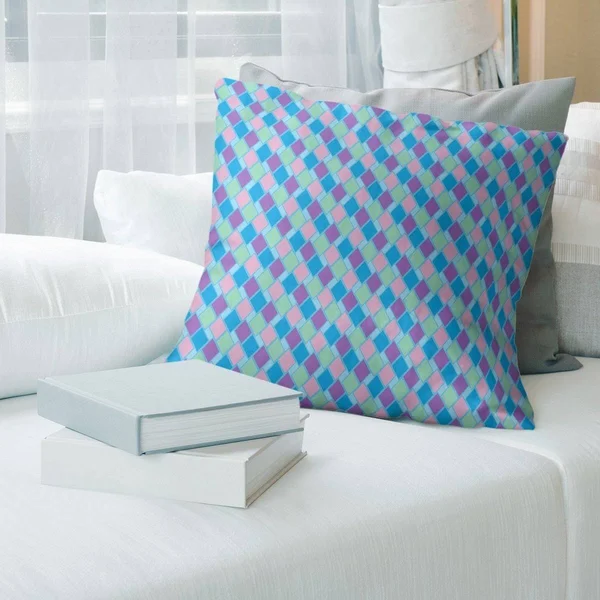 Multicolor Retro Diamonds Throw Pillow - 20 x 20 - Blue Multicolor - Cotton