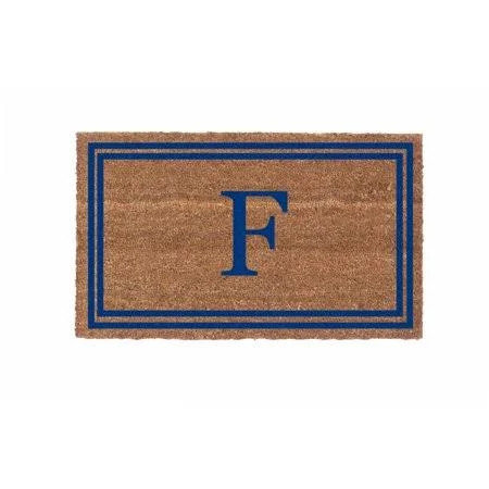 Cocomatsnmore Monogram (E) Vinyl Backed Blue Double Border Doormats 38 inch x 60 inch - Beige