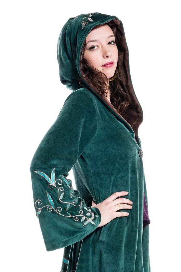 Faery Goddess Coat, Long Velvet Boho Jacket, Hippie Pixie Goa Psy Trance Fairy Cosplay Festival Clothing, Plus Size Faerie