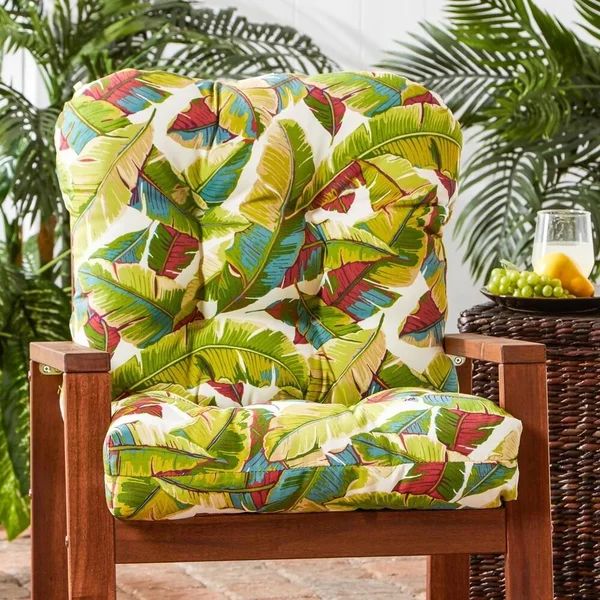 Greendale Home Fashions Outdoor Seat/Back Chair CUSHION, Palm Leaves White, 42 x 21 x 5 inches