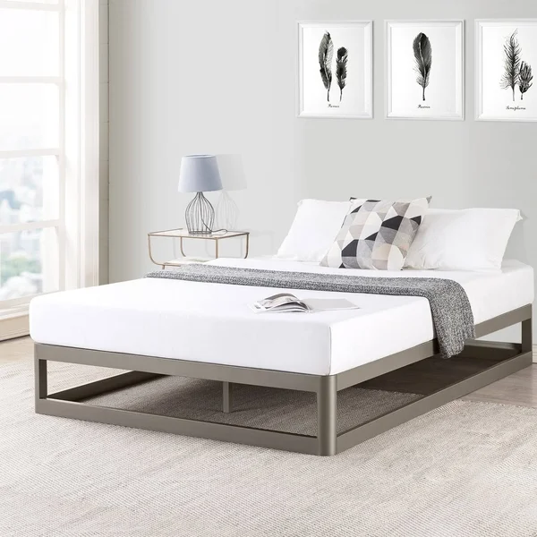 Porch & den Mcalpin Champagne Silver 12-in. Metal Platform Bed Frame - King