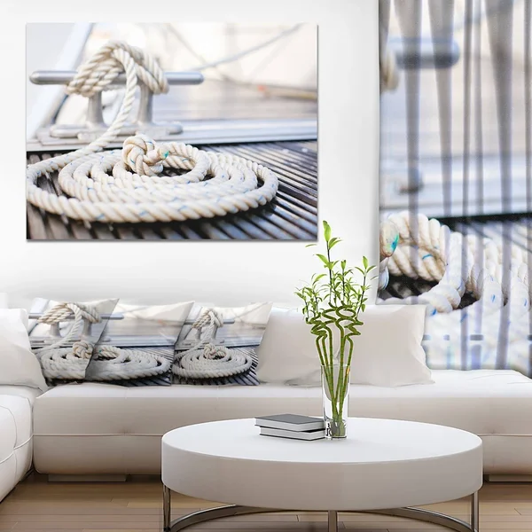 Designart &White Nautical Mooring Rope& Modern Landscape Canvas Art - White - 40 in. Wide x 30 in. High