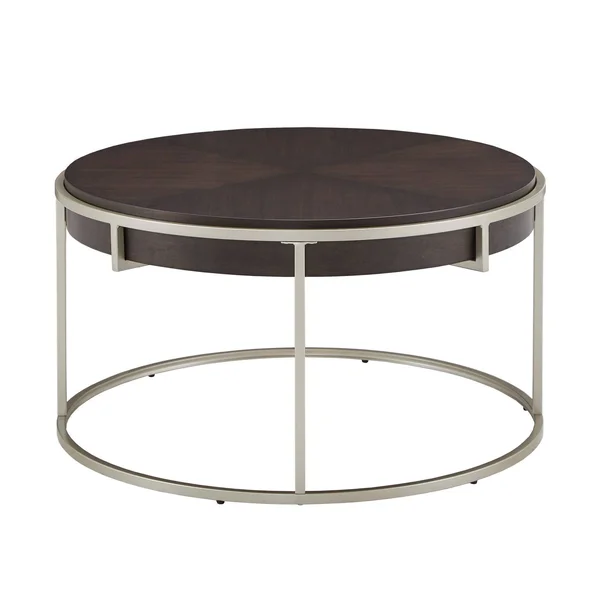 Ervyn Wood and Metal Round Coffee Table Walnut - Inspire Q