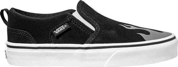 Boy's Vans Asher Flames Slip-On Sneaker - Kids& - Black/Silver - Size 3.5 Youth