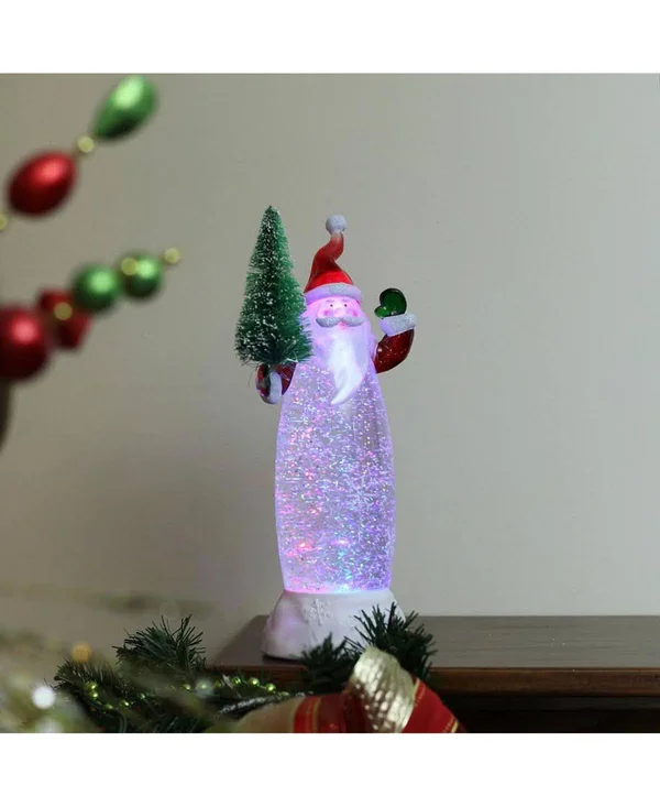 Northlight 11x22 LED Lighted Santa Claus with Christmas Tree Table Top Glitterdome