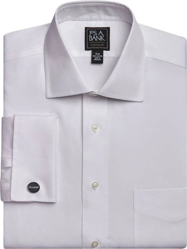 JoS. A. Bank Men's Traveler Collection Traditional Fit Spread Collar Dress Shirt - White, 16-31