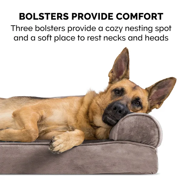 FurHaven Faux Fur & Velvet Cooling Gel Sofa Dog Bed - Large - Driftwood Brown