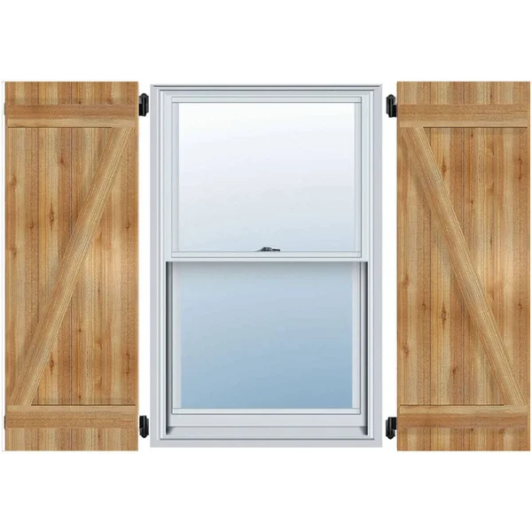 10 3/4x22W x 46x22H TimberCraft Two 5 3/8x22 Boards Joined Board-n-Batten Shutters w/Z-Bar, Rough Sawn Western Red Cedar (Per Pa